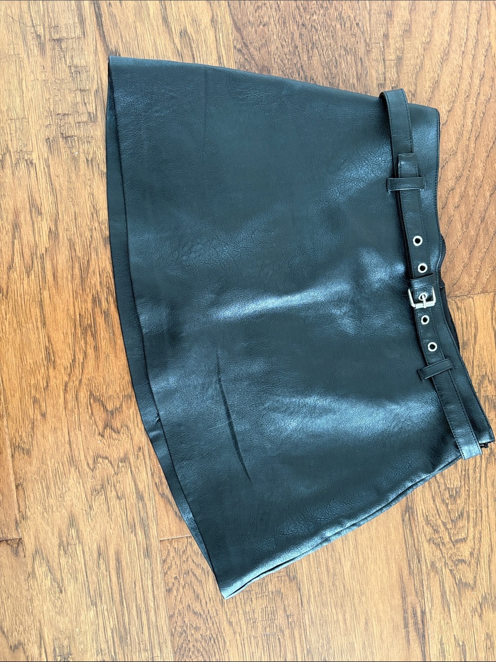 Garage Black Faux Leather Mini Skirt with Buckle Belt